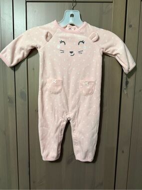 Carter's Pink Polka-Dot Fleece Footie with Animal Face